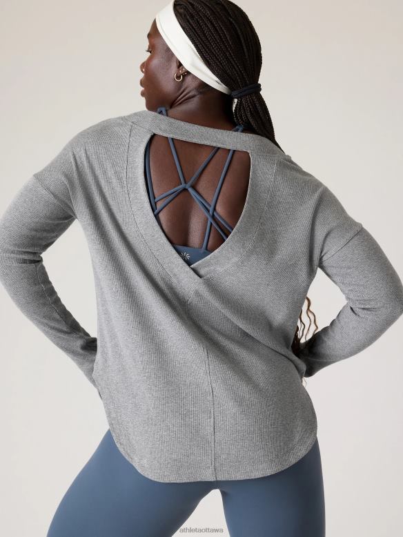 Athleta Presence Sweatshirt Women Medium Grey Heather Clothing VHFL2510