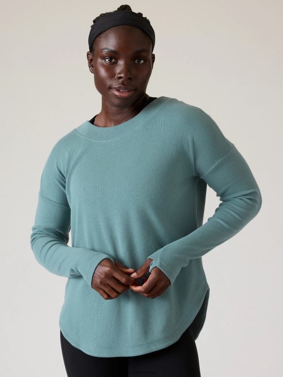 Athleta Presence Sweatshirt Women Oxidized Green Clothing VHFL2277