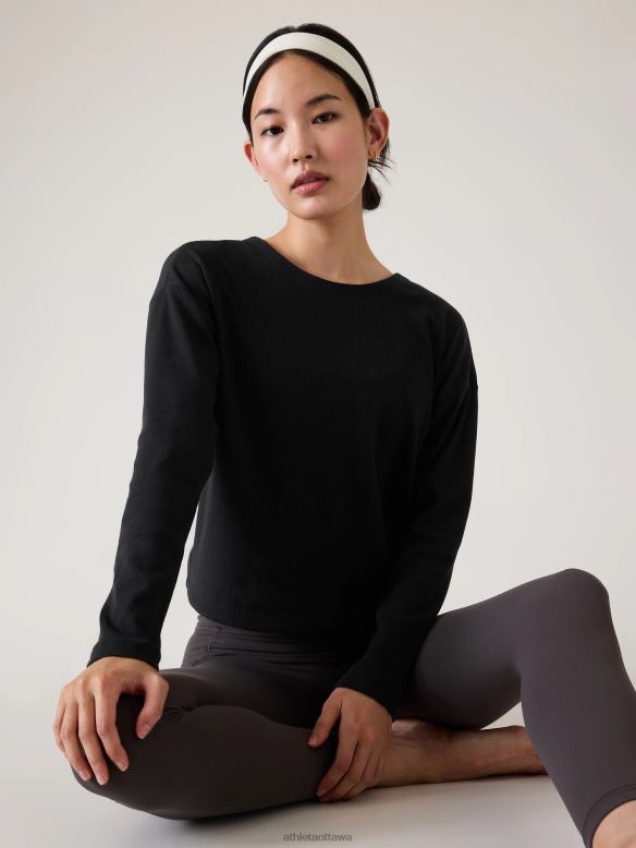 Athleta Presence Twist Sweatshirt Women Black Clothing VHFL2354