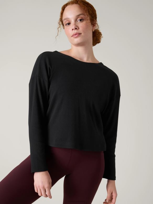 Athleta Presence Twist Sweatshirt Women Black Clothing VHFL2354