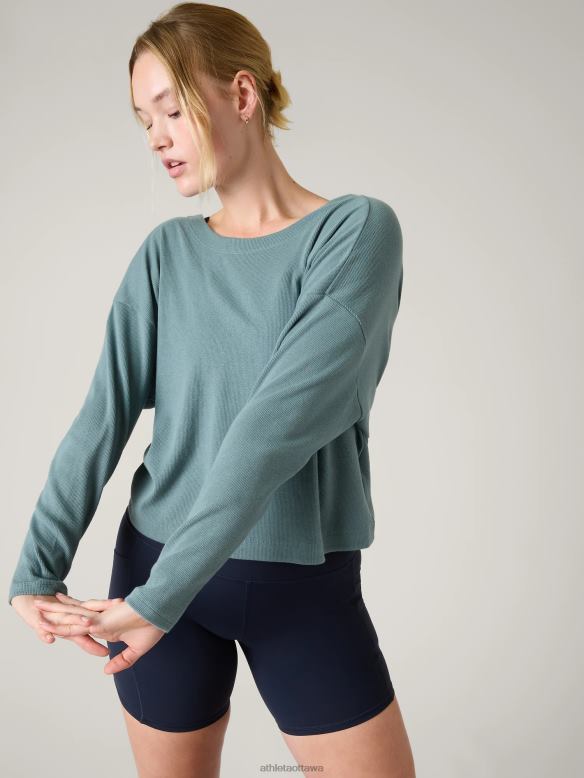 Athleta Presence Twist Sweatshirt Women Oxidized Green Clothing VHFL2449