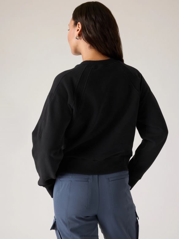 Athleta Retroplush Revive Crewneck Sweatshirt Women Black Clothing VHFL2506