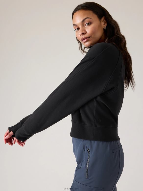 Athleta Retroplush Revive Crewneck Sweatshirt Women Black Clothing VHFL2506