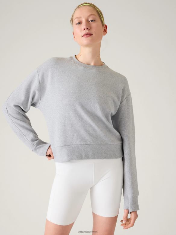 Athleta Retroplush Revive Crewneck Sweatshirt Women Grey Heather Clothing VHFL2274