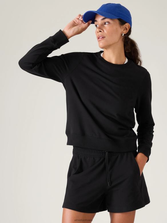 Athleta Retroterry Crewneck Sweatshirt Women Black Clothing VHFL2280