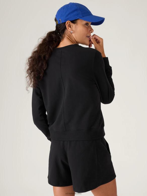 Athleta Retroterry Crewneck Sweatshirt Women Black Clothing VHFL2280