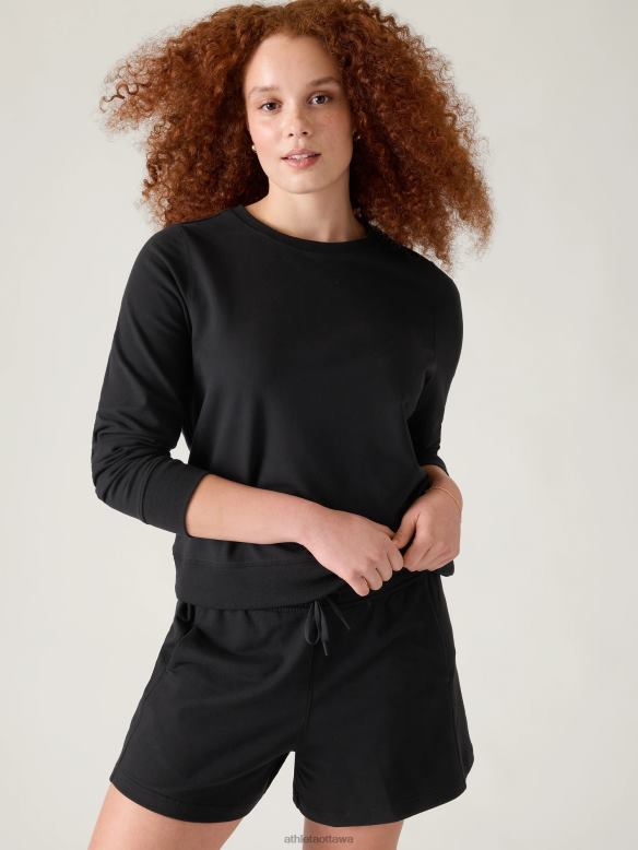 Athleta Retroterry Crewneck Sweatshirt Women Black Clothing VHFL2280