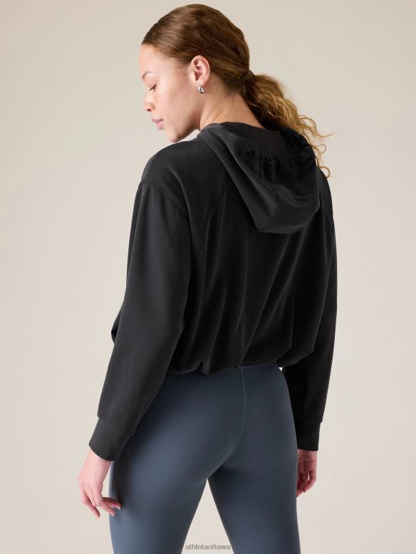 Athleta Seasoft Bubble Hem Hoodie Women Black Clothing VHFL2306