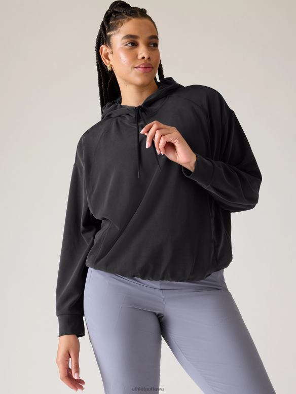 Athleta Seasoft Bubble Hem Hoodie Women Black Clothing VHFL2306