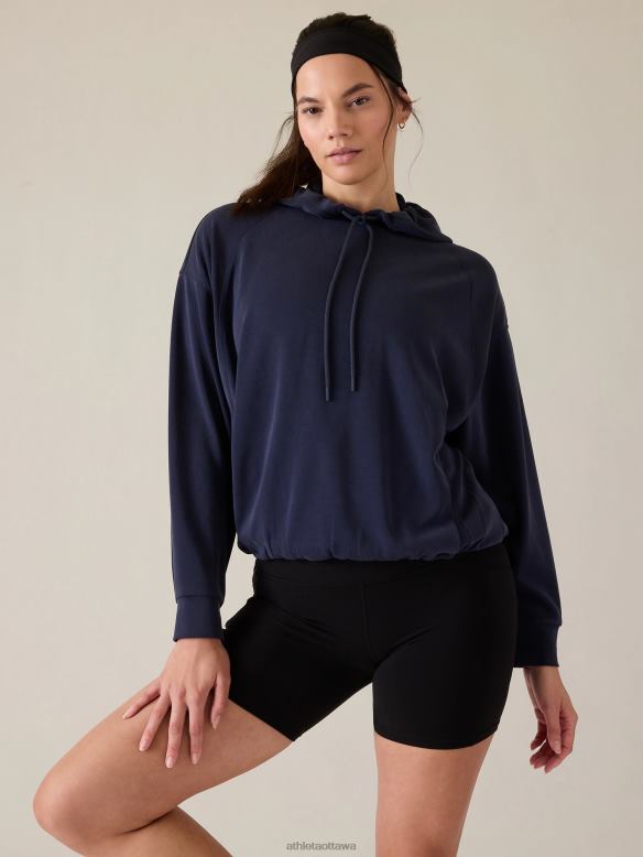 Athleta Seasoft Bubble Hem Hoodie Women Navy Clothing VHFL2288