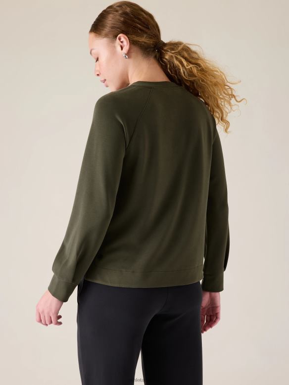 Athleta Seasoft Crewneck Sweatshirt Women Aspen Olive Clothing VHFL2251