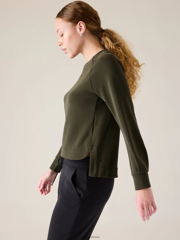 Athleta Seasoft Crewneck Sweatshirt Women Aspen Olive Clothing VHFL2251