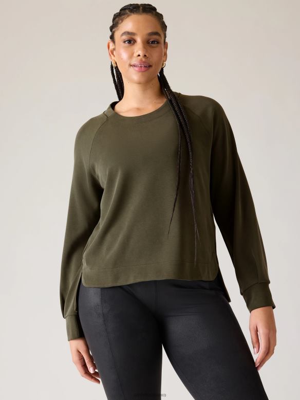 Athleta Seasoft Crewneck Sweatshirt Women Aspen Olive Clothing VHFL2251