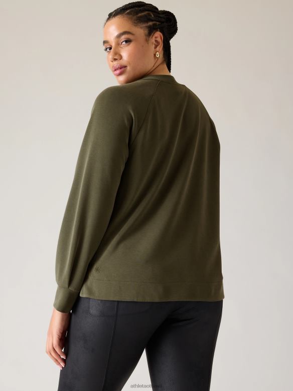 Athleta Seasoft Crewneck Sweatshirt Women Aspen Olive Clothing VHFL2251