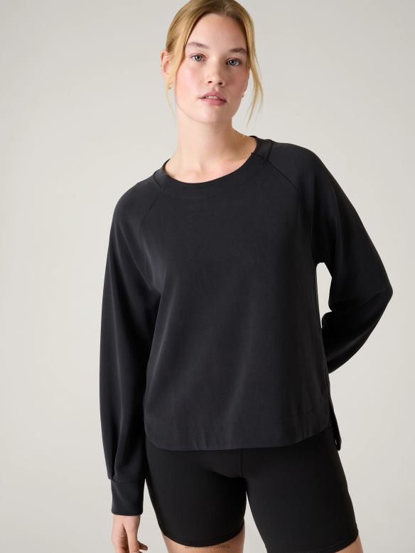 Athleta Seasoft Crewneck Sweatshirt Women Black Clothing VHFL2312