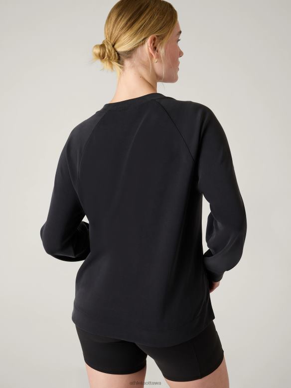 Athleta Seasoft Crewneck Sweatshirt Women Black Clothing VHFL2312