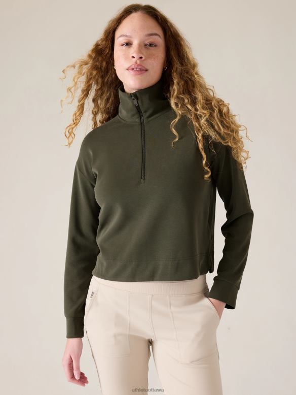 Athleta Seasoft Quarter Zip Women Aspen Olive Clothing VHFL2193