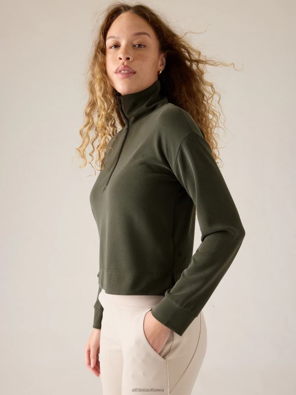 Athleta Seasoft Quarter Zip Women Aspen Olive Clothing VHFL2193