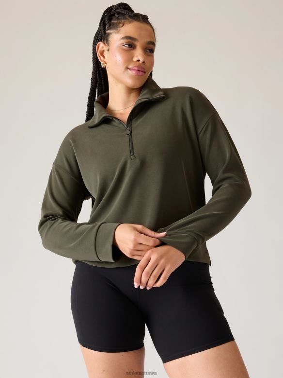 Athleta Seasoft Quarter Zip Women Aspen Olive Clothing VHFL2193