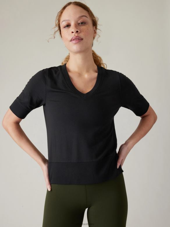 Athleta Step Forward Sweatshirt Tee Women Black Clothing VHFL2518