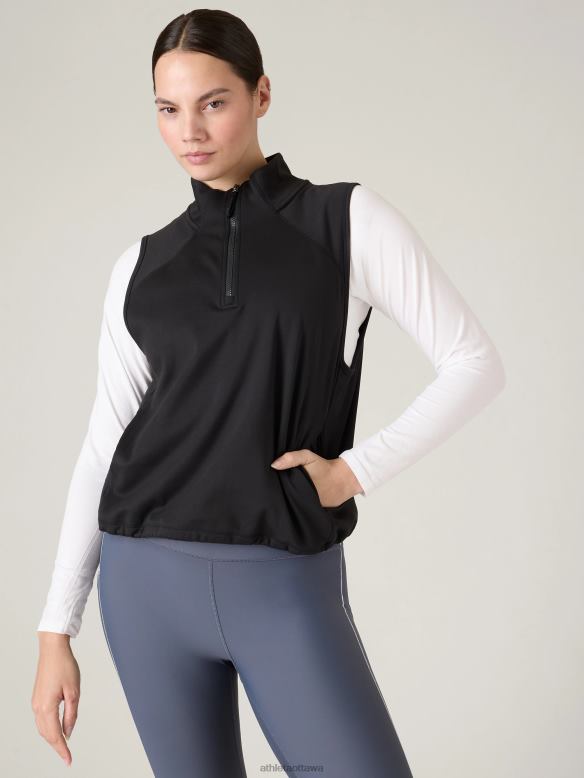 Athleta Unstoppable Quarter Zip Vest Women Black Clothing VHFL2539