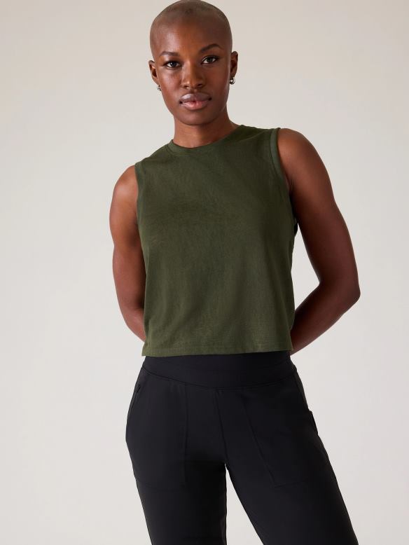 Athleta Breezy Muscle Tank Women Aspen Olive Clothing VHFL2419