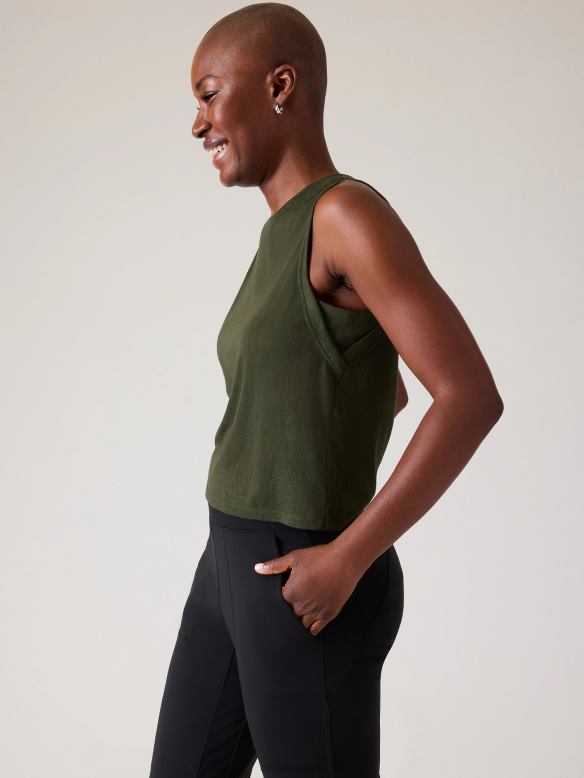 Athleta Breezy Muscle Tank Women Aspen Olive Clothing VHFL2419