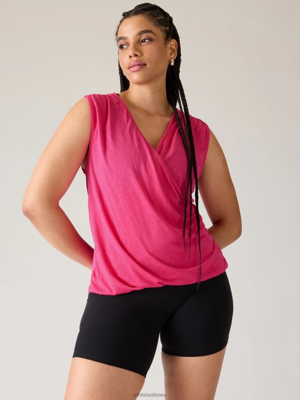 Athleta Breezy Wrap Tank Women Tulip Pink Clothing VHFL2237