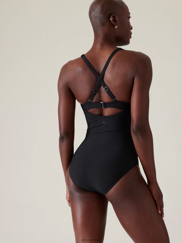 Athleta Square Neck One Piece Swimsuit Women Black Swimwearwear VHFL2872