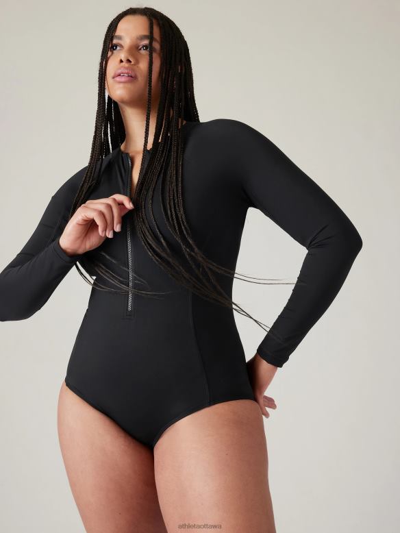 Athleta Sun Shield One Piece Rashguard Women Black Swimwearwear VHFL2906