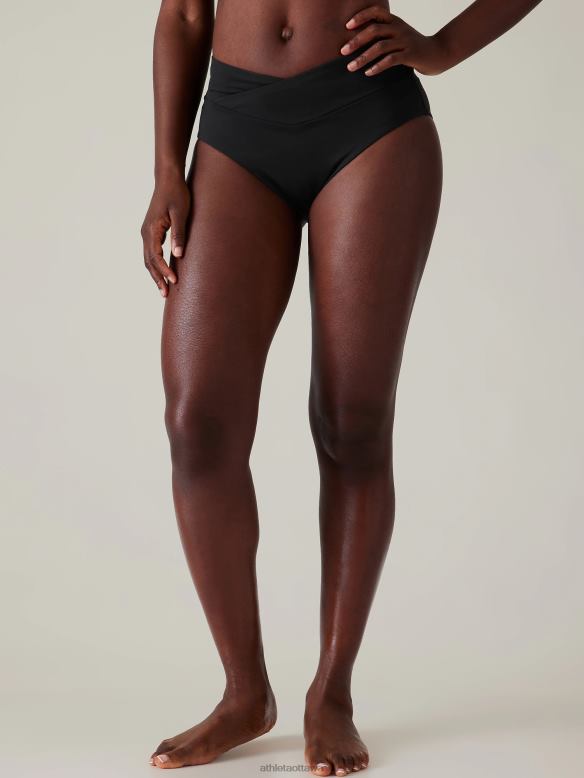 Athleta High Waist Crossover Bikini Bottom Women Black Swimwearwear VHFL2864