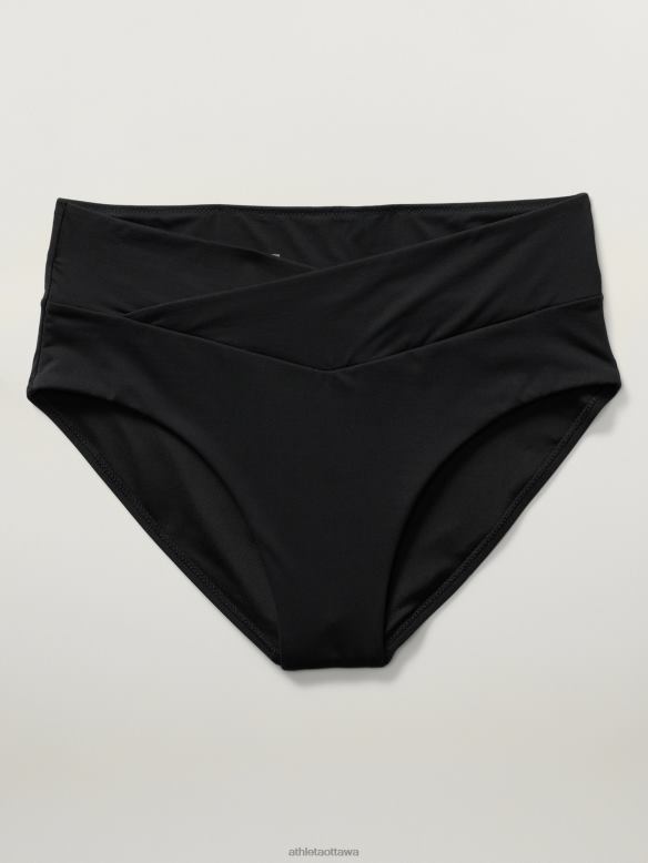 Athleta High Waist Crossover Bikini Bottom Women Black Swimwearwear VHFL2864