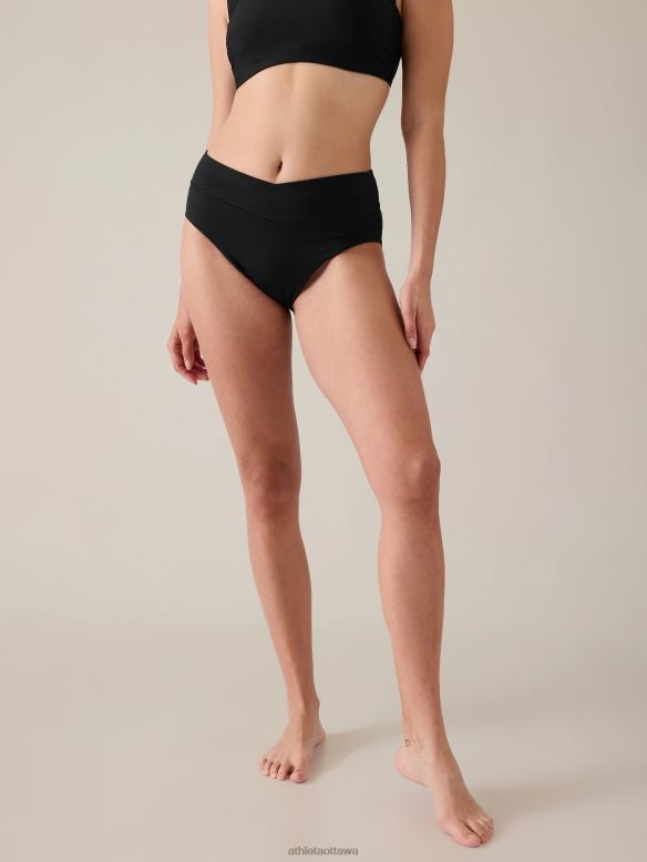 Athleta High Waist Crossover Bikini Bottom Women Black Swimwearwear VHFL2864