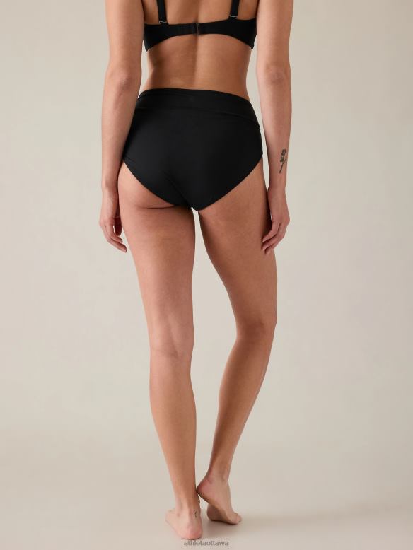 Athleta High Waist Crossover Bikini Bottom Women Black Swimwearwear VHFL2864