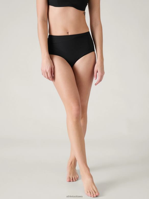 Athleta High Waist Swim Bottom Women Black Rib Swimwearwear VHFL2835