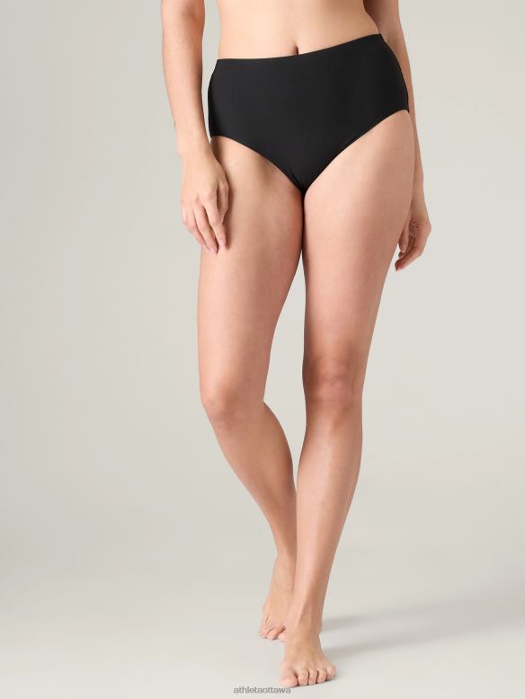 Athleta High Waist Swim Bottom Women Black Rib Swimwearwear VHFL2835