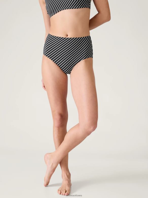 Athleta High Waist Swim Bottom Women Black Stripe Swimwearwear VHFL2884