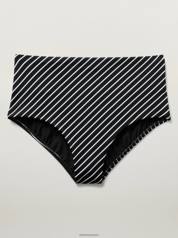 Athleta High Waist Swim Bottom Women Black Stripe Swimwearwear VHFL2884