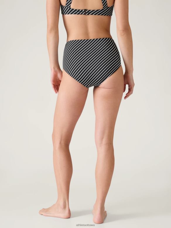 Athleta High Waist Swim Bottom Women Black Stripe Swimwearwear VHFL2884