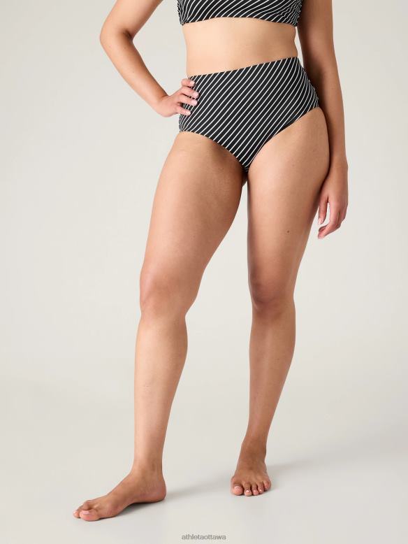 Athleta High Waist Swim Bottom Women Black Stripe Swimwearwear VHFL2884