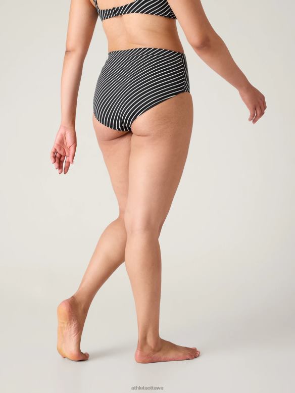 Athleta High Waist Swim Bottom Women Black Stripe Swimwearwear VHFL2884