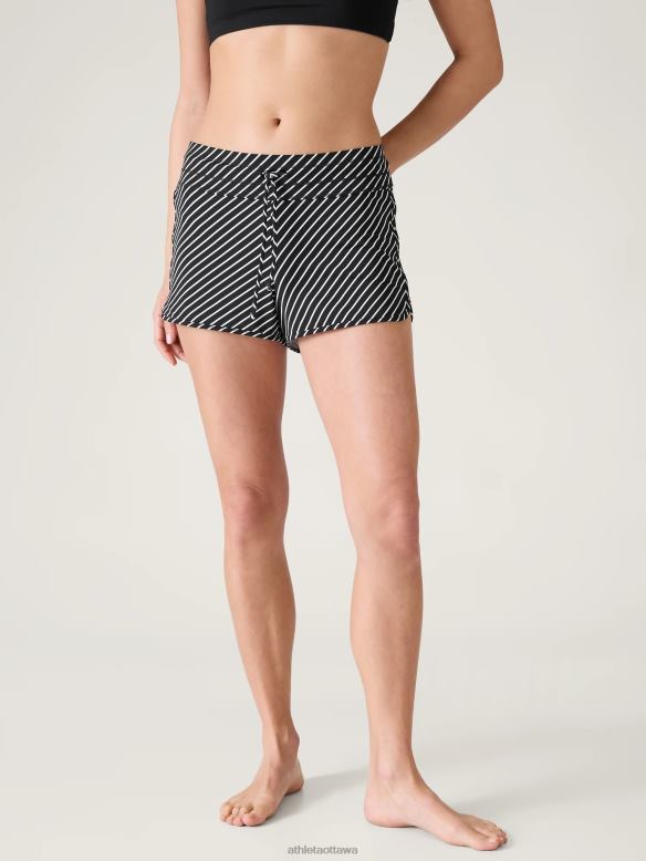 Athleta Surge Swim Short Women Black Stripe Swimwearwear VHFL2797