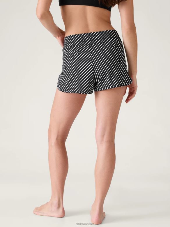 Athleta Surge Swim Short Women Black Stripe Swimwearwear VHFL2797