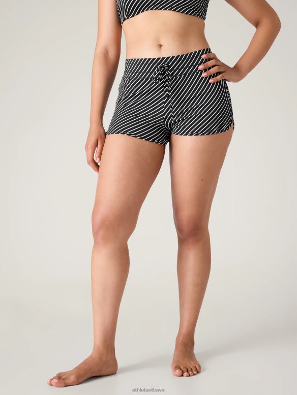 Athleta Surge Swim Short Women Black Stripe Swimwearwear VHFL2797