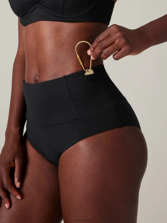 Athleta Ultra High Waist Pocket Swim Bottom Women Black Swimwearwear VHFL2843