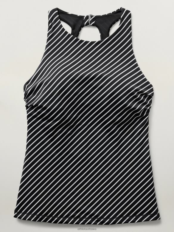 Athleta Maldives Bra Cup Tankini Women Black Stripe Swimwearwear VHFL2798