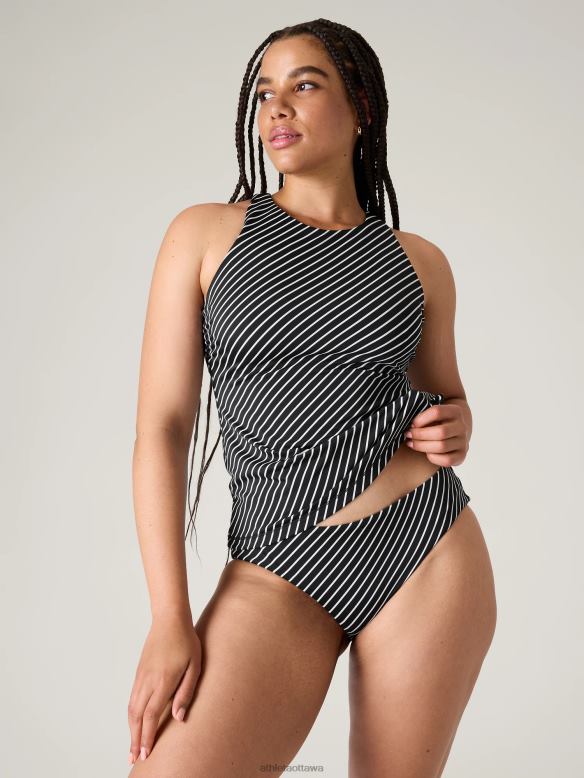 Athleta Maldives Bra Cup Tankini Women Black Stripe Swimwearwear VHFL2798